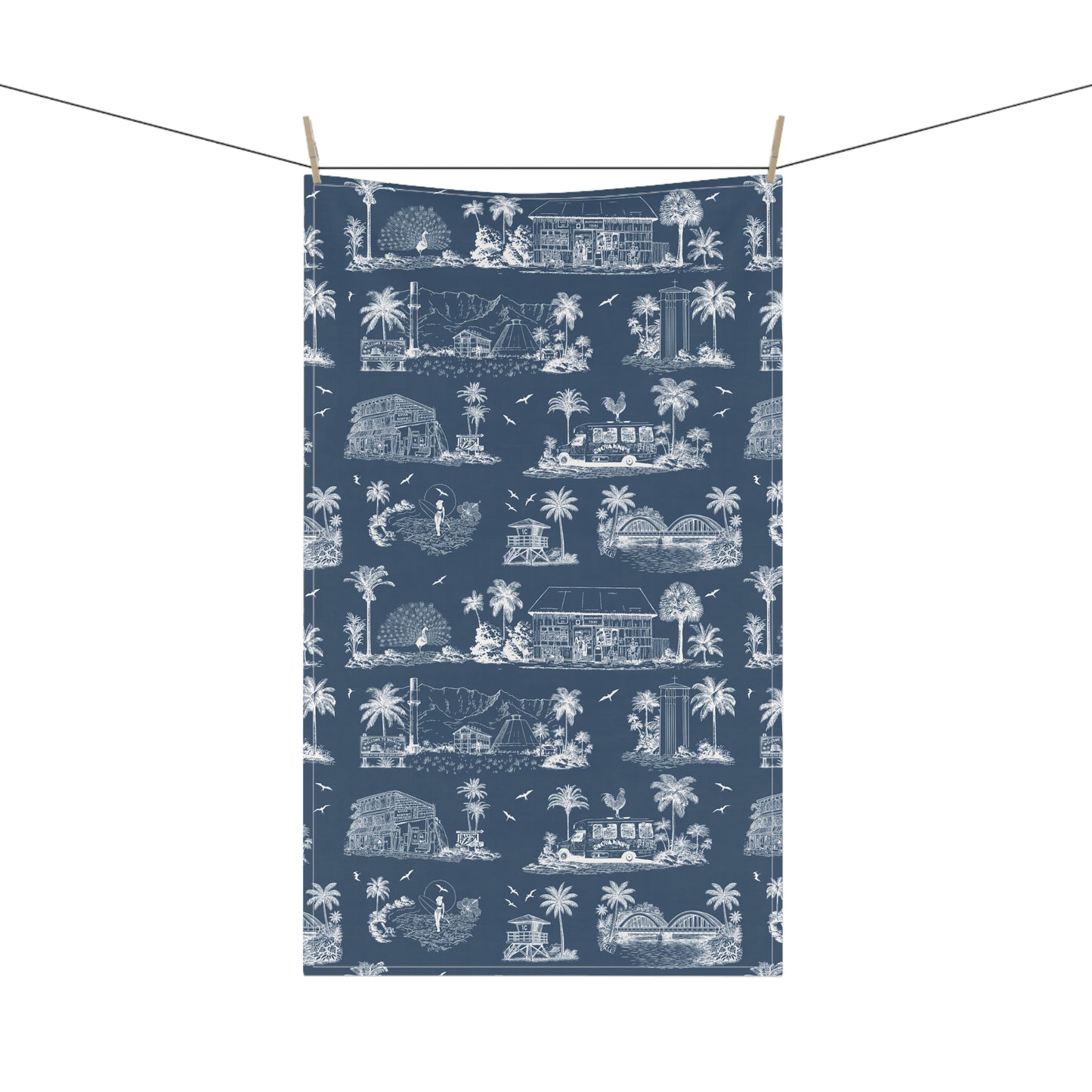 North Shore Tropical Linen Tea Towels dark blue