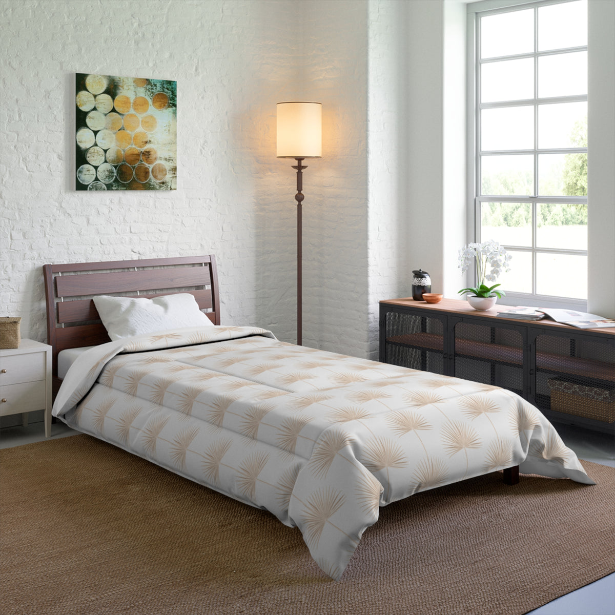 Fan Palm Comforter White/Tan