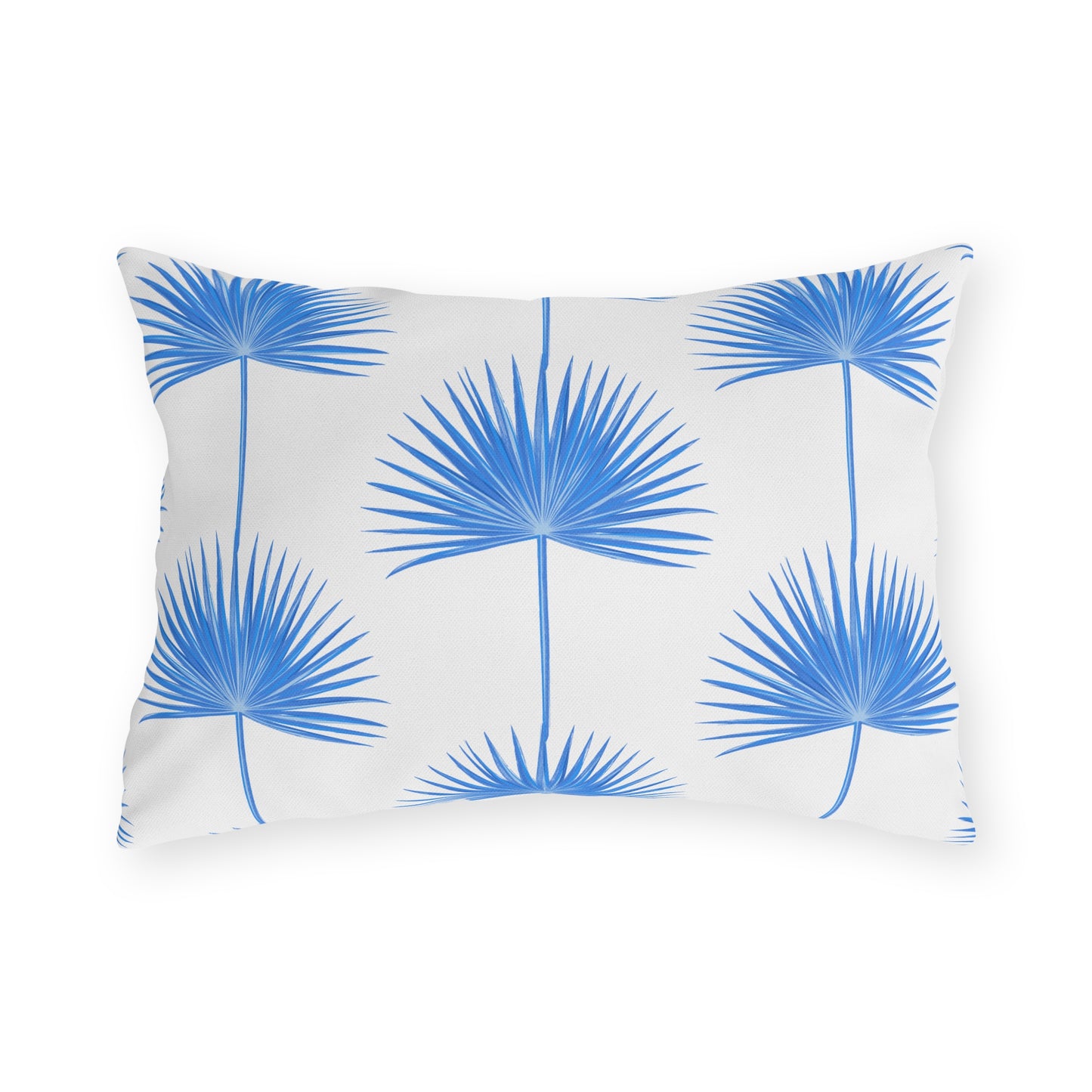 Blue Fan Palm Leaf Outdoor Pillow