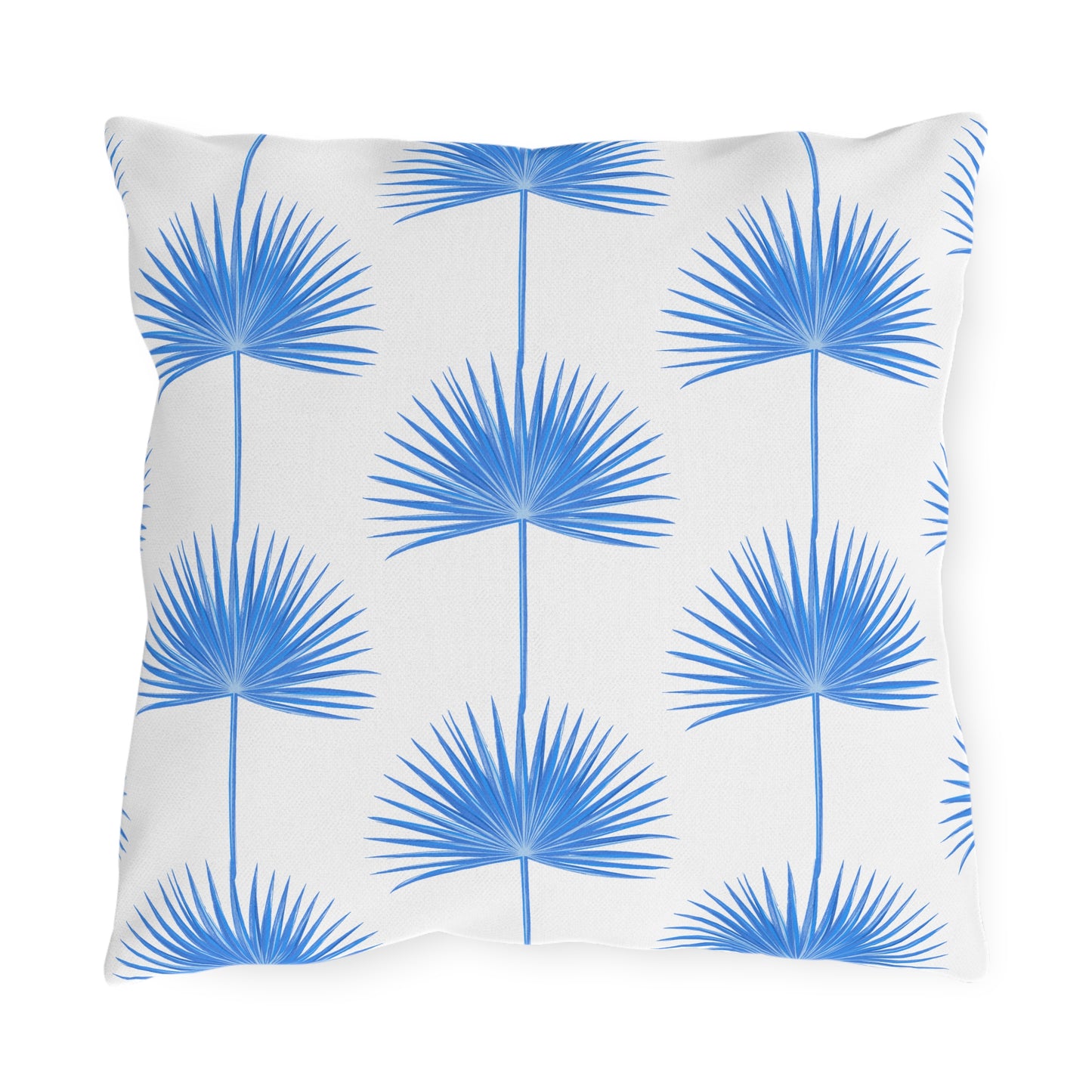 Blue Fan Palm Leaf Outdoor Pillow
