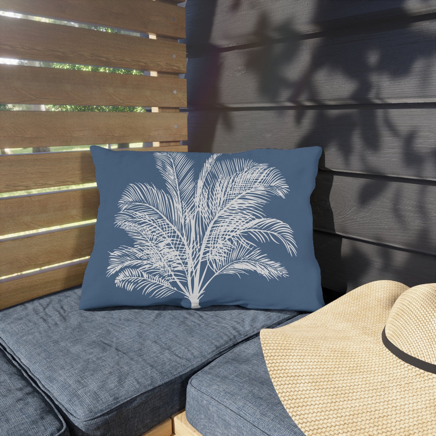 Wide Palm Outdoor Pillow Blue