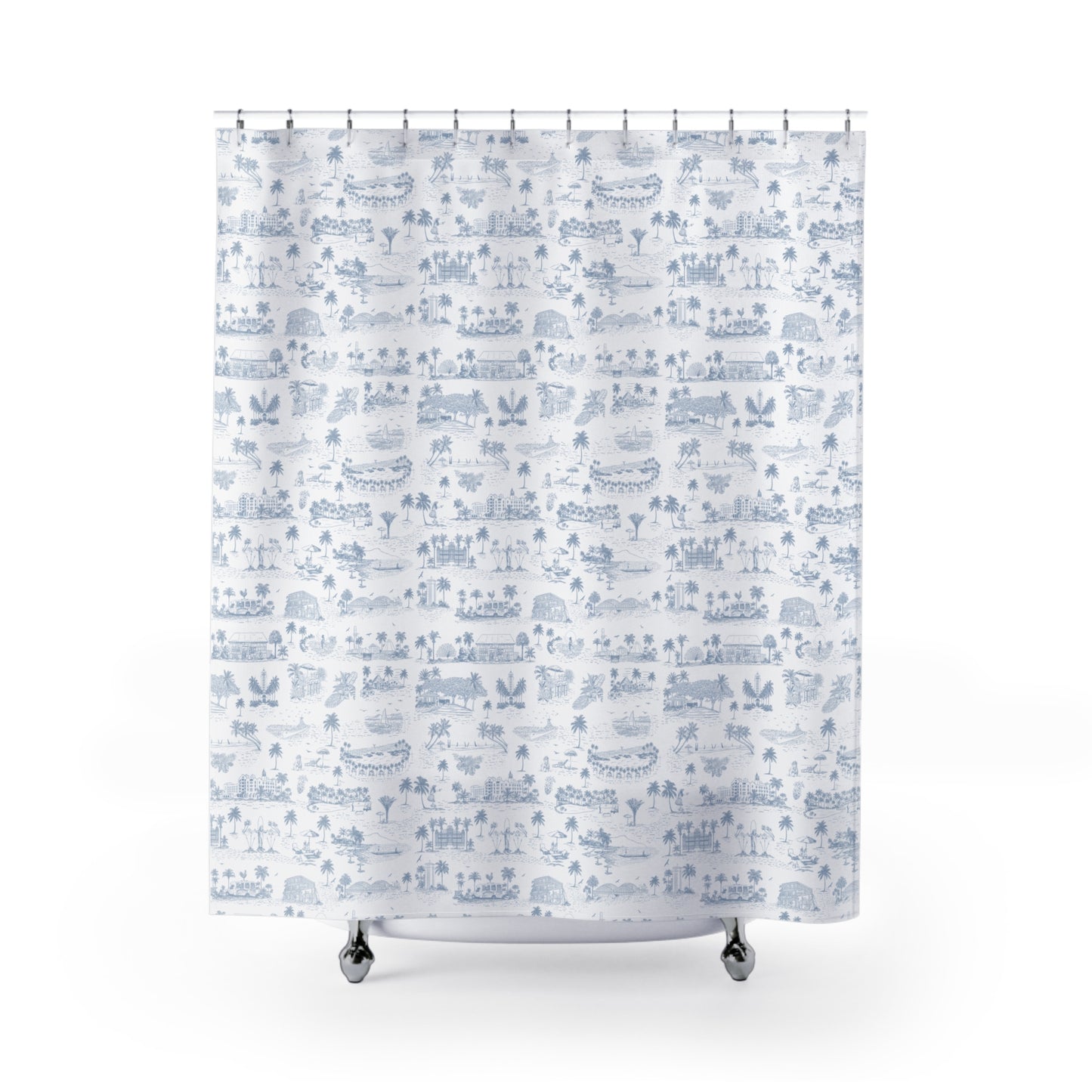 Oahu Shower Curtain White, Light Blue