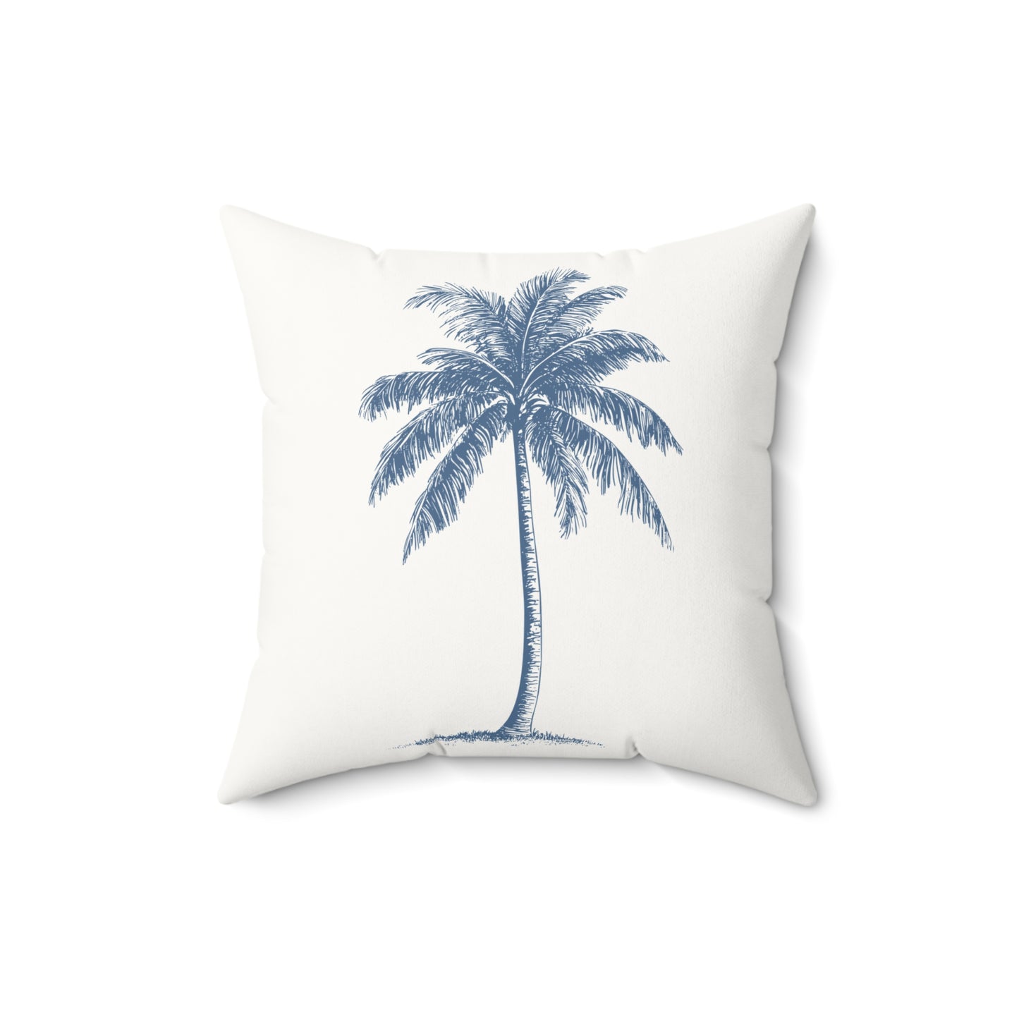 Blue Palm Tree Faux Suede Pillow white with filler