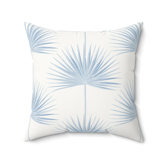 Palm Fan Pattern Faux Suede Pillow Light Blue
