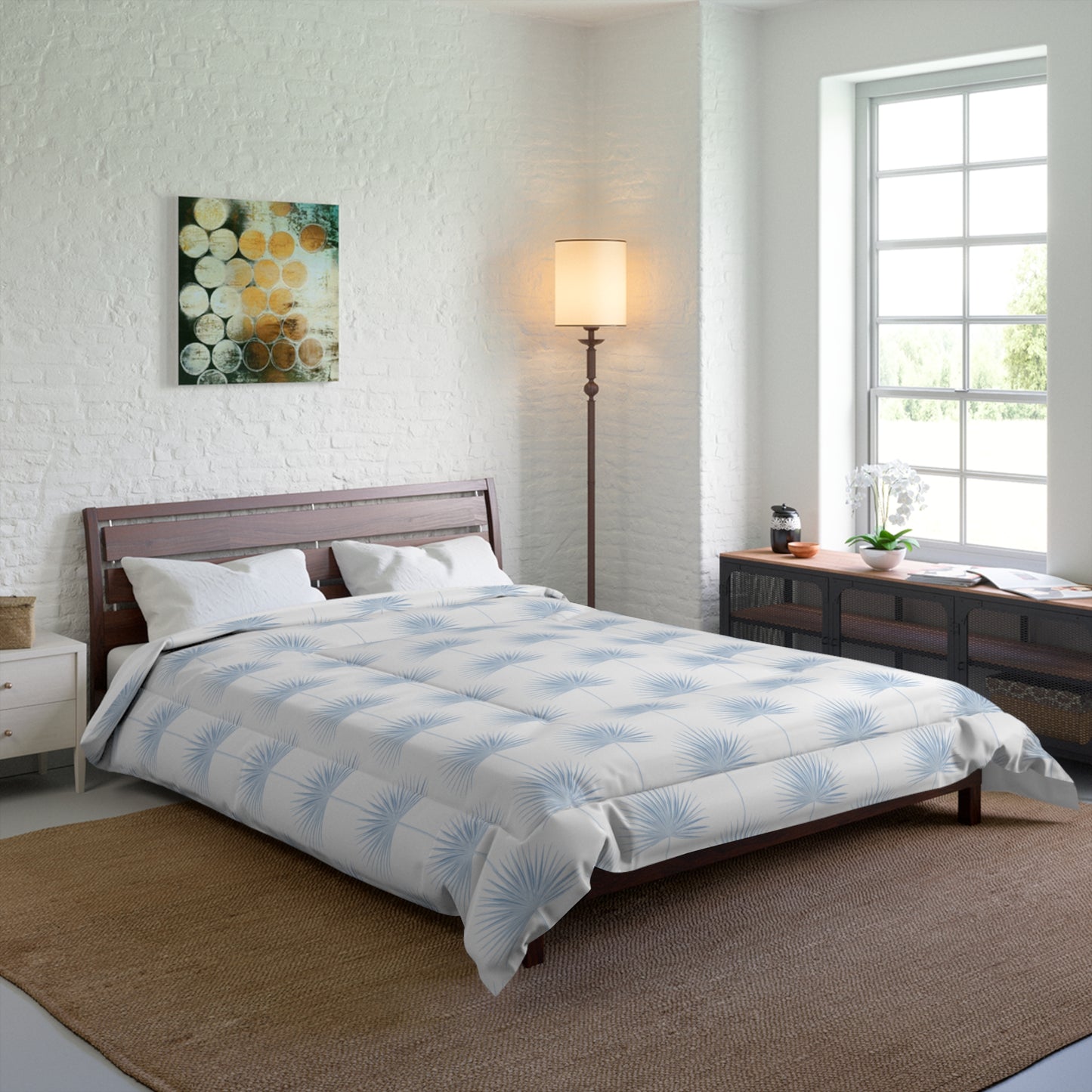 Fan Palm Comforter White/blue