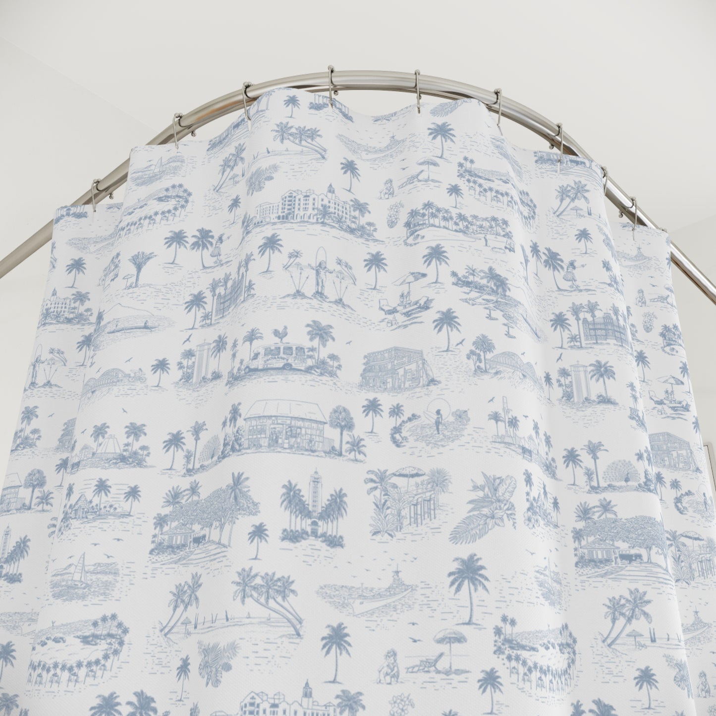 Oahu Shower Curtain White, Light Blue