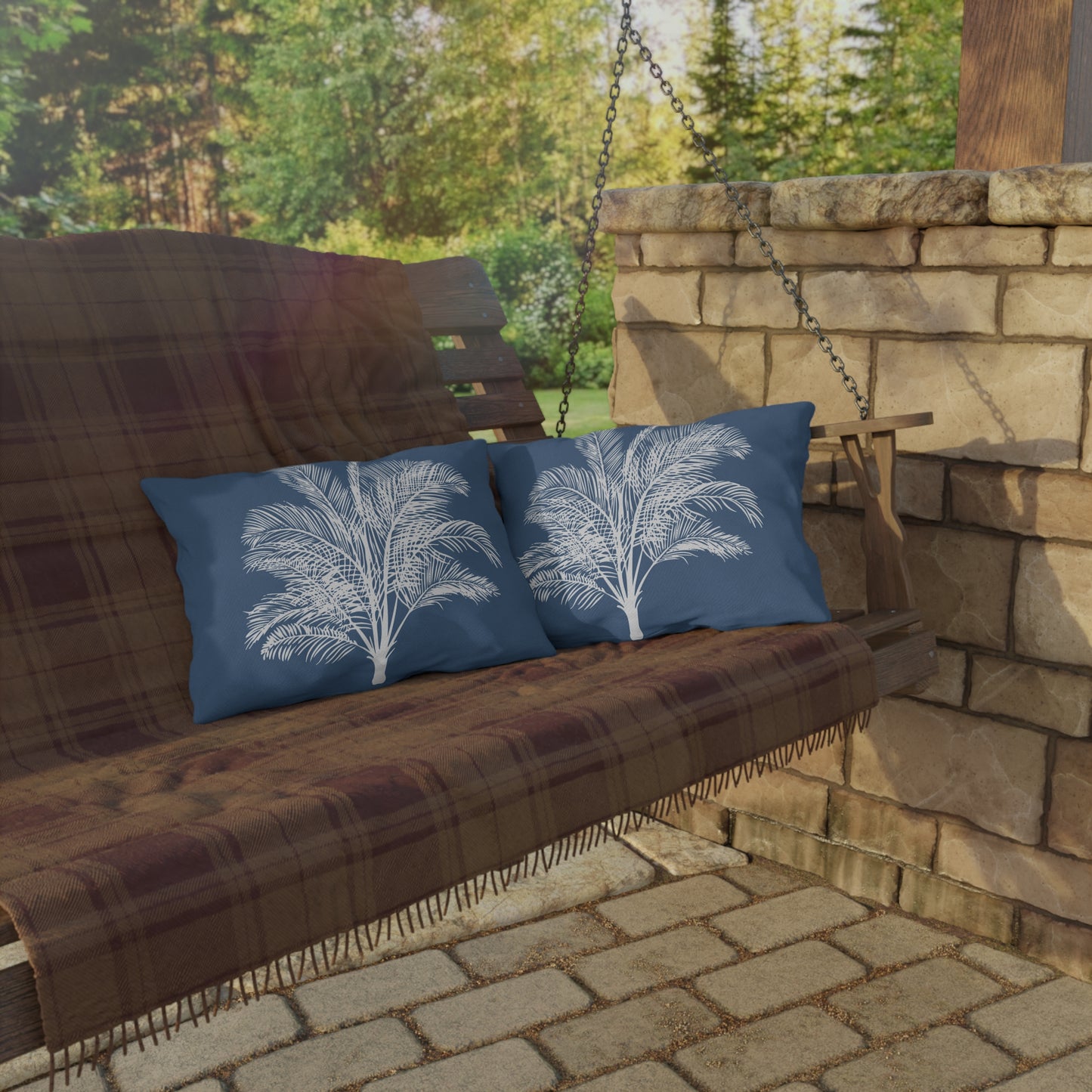 Wide Palm Outdoor Pillow Blue