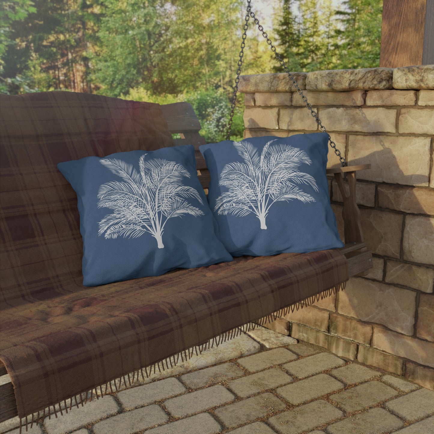 Wide Palm Outdoor Pillow Blue