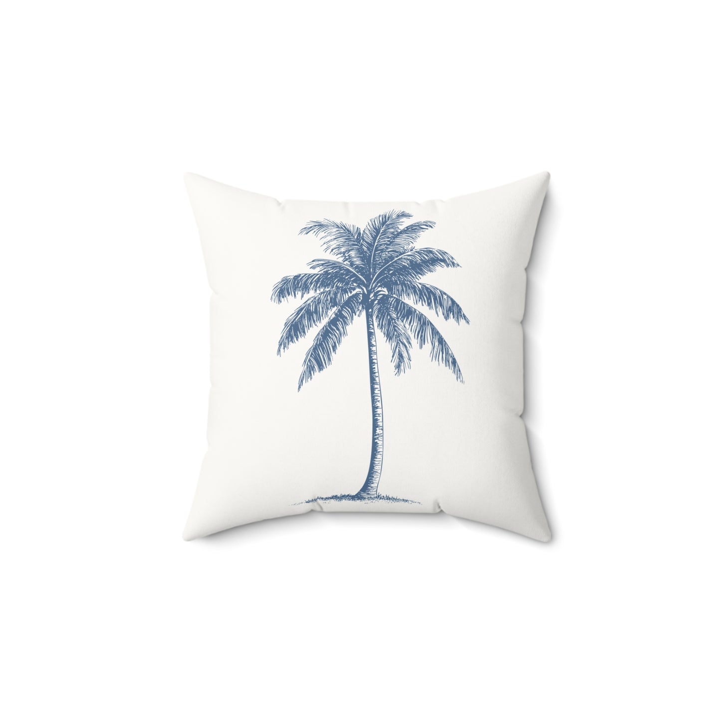 Blue Palm Tree Faux Suede Pillow white with filler