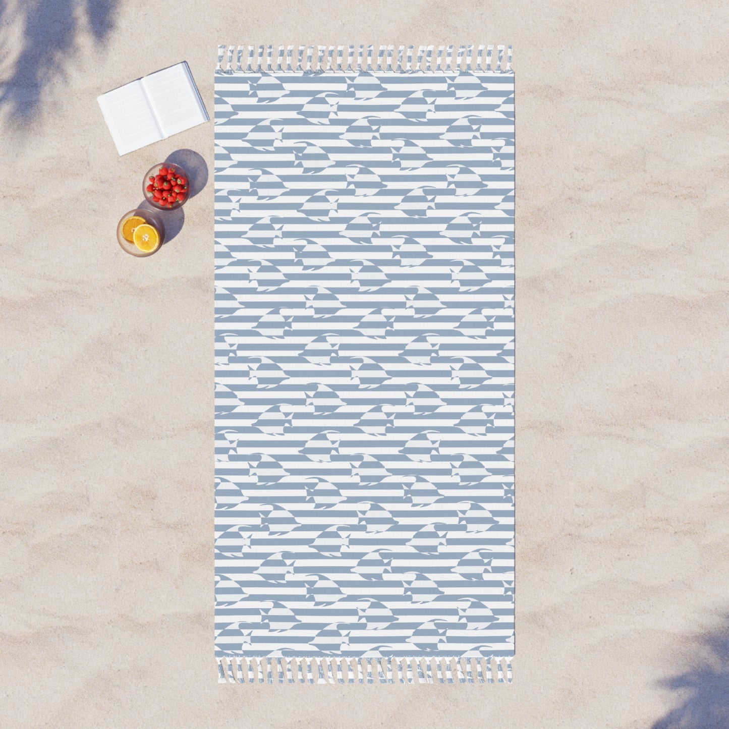 Stripe Fish Beach Cloth Towel Blue