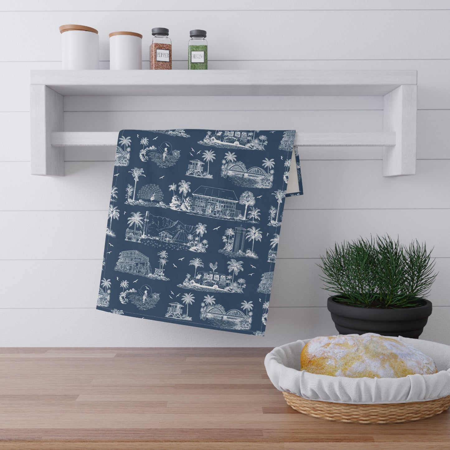 North Shore Tropical Linen Tea Towels dark blue