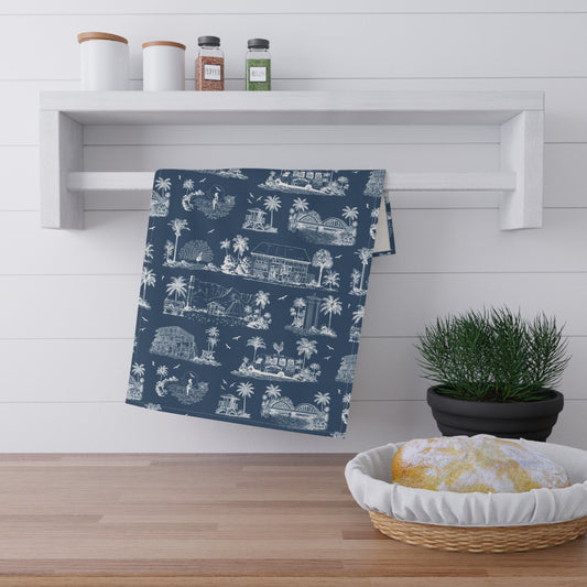 North Shore Tropical Linen Tea Towels dark blue