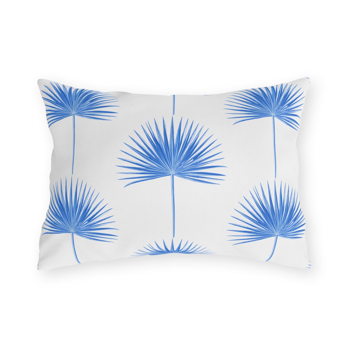 Blue Fan Palm Leaf Outdoor Pillow