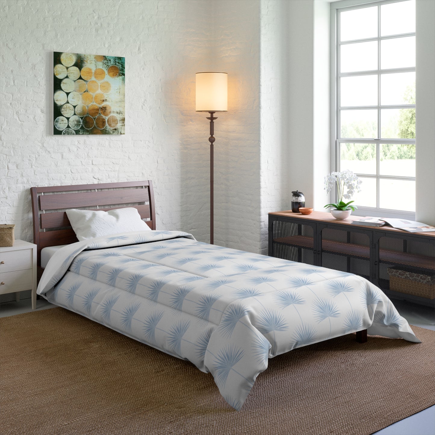 Fan Palm Comforter White/blue