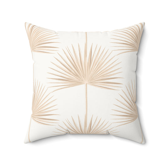 Tan Palm Fan Pattern Faux Suede Pillow